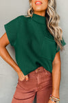 Blackish Green Patch Pocket Ribbed Knit Short Sleeve Sweater-Tops-MomFashion