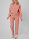 Blossom Ribbed Knit Drop Shoulder Pocketed Two Piece Lounge Set-Two Piece Sets/Pant Sets-MomFashion