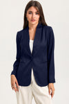 Blue Collared Neck Single Breasted Blazer with Pockets-Outerwear-MomFashion