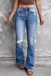 Blue Distressed Flare Jeans-Bottoms-MomFashion