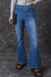 Blue Elastic High Waist Flare Jeans-Bottoms-MomFashion