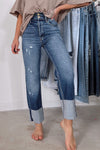 Blue High Waist Distressed Straight Leg Jeans-Bottoms-MomFashion