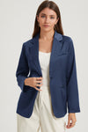 Blue Pocketed Single Button Lapel Neck Blazer-Outerwear-MomFashion