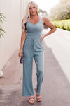 Blue Ribbed Crop Tank Drawstring Lounge Pants Set-Loungewear-MomFashion