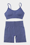 Blue Spaghetti Straps Seamless Yoga Short Set-Activewear-MomFashion