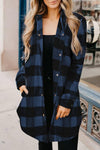 Blue Turn-down Collar Plaid Shirt Jacket-Outerwear-MomFashion