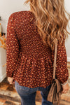 Boho Floral Smocked Bust Ruffled Peplum Blouse-Tops-MomFashion