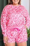 Bonbon Leopard Long Sleeve Satin Tie Shorts Plus Size Outfit-Plus Size-MomFashion
