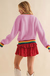 Bonbon Merry & Bright Colorful Stripes Trim Sweater-Tops-MomFashion