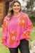 Bonbon Plus Size Flower Pattern Drop Shoulder Sweater