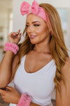 Bright Pink Cute Flannel Bow Headband Set-Accessories-MomFashion
