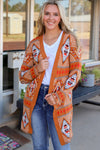 Brown Aztec Geometric Knit Open Front Cardigan-Tops-MomFashion