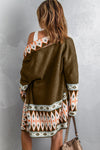 Brown Aztec Print Open Front Knitted Cardigan-Tops-MomFashion