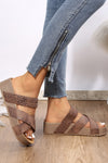 Brown Braided Detail Criss Cross Platform Slippers-Shoes & Bags-MomFashion