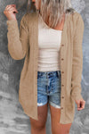 Brown Buttoned Thigh-high Length Plus Size Cardigan-Plus Size-MomFashion