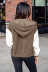 Brown Colorblock Hooded Zip-Up Pocketed Sherpa Jacket-Outerwear-MomFashion