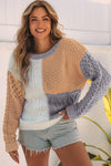 Brown Colorblock Mixed Textured Sweater-Tops-MomFashion