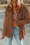 Brown Contrast Flap Pockets Relaxed Shacket-Outerwear-MomFashion