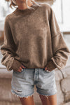 Brown Drop Shoulder Crew Neck Pullover Sweatshirt-Tops-MomFashion