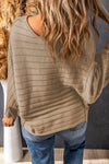 Brown Exposed Seam Ribbed Knit Dolman Top-Tops-MomFashion