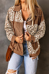 Brown Leopard Print Corduroy Long Sleeve Jacket-Outerwear-MomFashion