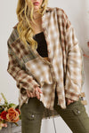 Brown Multi Plaid Patchwork Raw Edge Casual Shirt-Tops-MomFashion