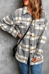 Brown Plaid Print Pocket Women Shacket-Outerwear-MomFashion