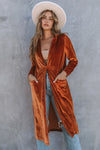 Brown Retro Velvet Long Sleeve Pocket Coat-Outerwear-MomFashion