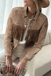 Brown Rhinestone Fringed Cowgirl Fashion Denim Jacket-Outerwear-MomFashion