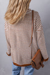 Brown Striped Turtleneck Loose Sweater-Tops-MomFashion