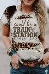 Brown TRAIN STATION Graphic Leopard Print T Shirt-Graphic-MomFashion