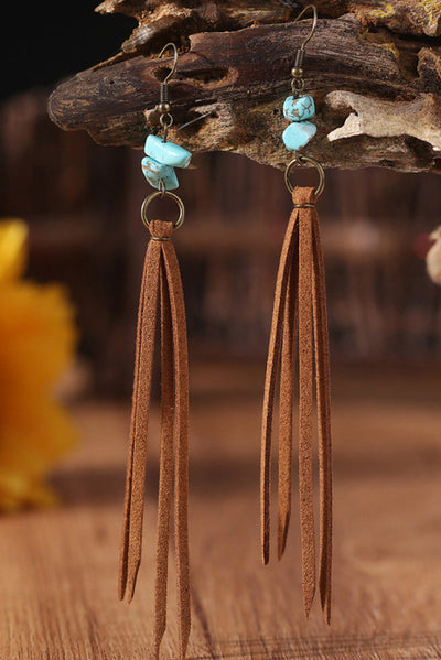 Brown Turquoise Tassel Drop Earrings-Accessories-MomFashion