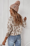 Brown Two-tone Ribbed Trim Contrast Leopard Sweater-Tops-MomFashion