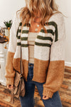 Camel Colorblock Striped Open Cardigan-Tops-MomFashion