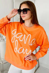 Carrot Contrast Game Day Graphic Casual Top-Tops-MomFashion