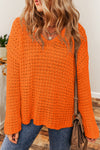 Carrot Hollow-out Crochet V Neck Sweater-Tops-MomFashion