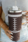 Chestnut Contrast Rhinestone Rugby 304 Stainless Steel Tumbler-Accessories-MomFashion