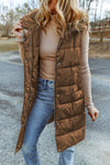 Chestnut Hooded Long Quilted Vest Coat-Outerwear-MomFashion