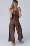 Chicory Coffee Striped Pleated Wide Leg Pocketed Jumpsuit-Bottoms-MomFashion