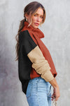 Clay Red Color Block Turtle Neck Drop Shoulder Knit Sweater-Tops-MomFashion