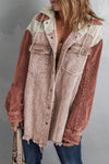 Color Block Button Down Hooded Corduroy Jacket-Outerwear-MomFashion