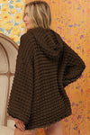 Dark Brown Bubble Textured Waffle Hoodie-Tops-MomFashion