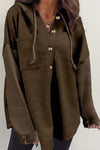 Dark Brown Button Up Contrast Knitted Sleeves Hooded Jacket-Outerwear-MomFashion