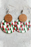 Dark Green Christmas Checker Graphic Wooden Earrings-Accessories-MomFashion