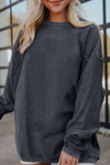 Dark Grey Ribbed Corded Oversized Sweatshirt-Tops-MomFashion