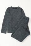 Dark Grey Solid Quilted Pullover and Pants Outfit-Loungewear-MomFashion