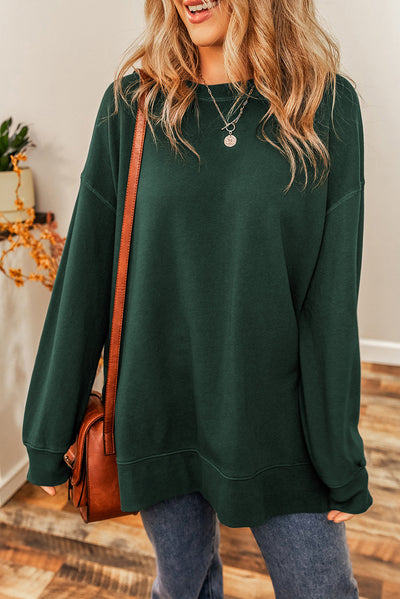 Duffel Green Oversized Drop Shoulder Split Hem Sweatshirt-Tops-MomFashion