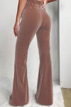 Dusty Pink Solid Color High Waist Flare Corduroy Pants-Bottoms-MomFashion
