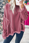 Exposed Seam Drop Shoulder Raw Hem Oversized Sweatshirt-Tops-MomFashion