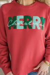 Fiery Red Chenille MERRY Christmas Raglan Sleeve Sweatshirt-Graphic-MomFashion
